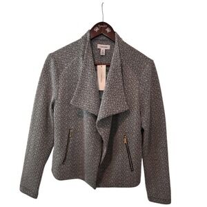 NWT Calvin Klein Women's Black White Textured Moto‎ Jacket Size M Minimalist